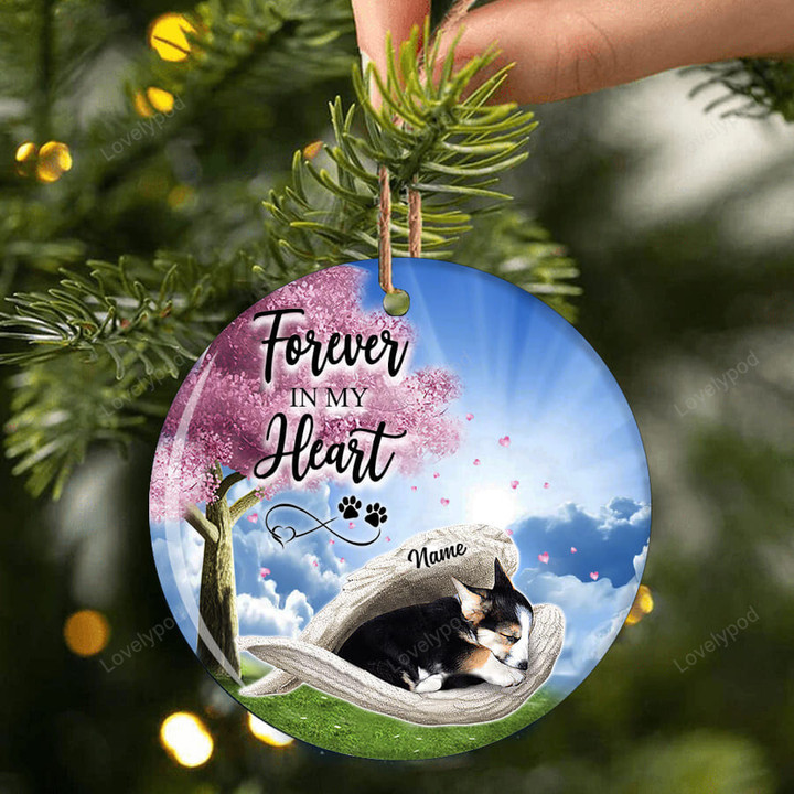 Tricor corgi Angel ceramic ornament, Dog Christmas ornament, Gift for dog lover
