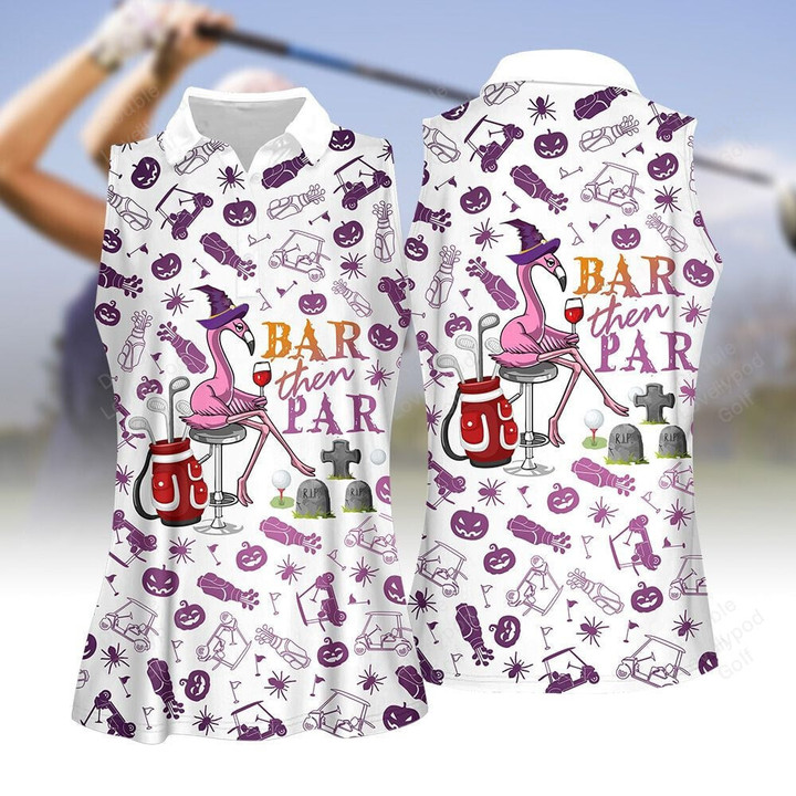 Par then bar Halloween women golf shirt, women's sleeveless golf shirts, Halloween shirt