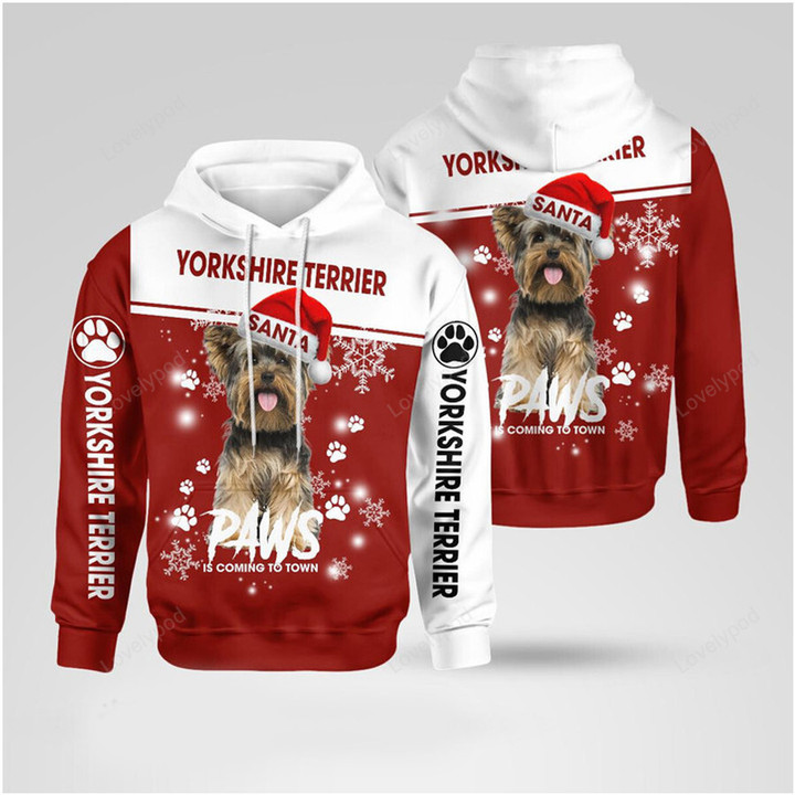 Yorkshire Terrier Christmas Santa paw 3D Hoodie, Yorkshire Terrier Dog 3D All Printed hoodie, zip hoodie, Christmas Gift for Dog lover