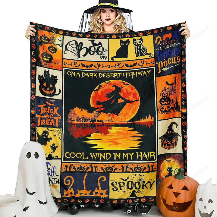 Halloween Blankets and Throws Witch Pumpkin Cat, Halloween Fleece Throw Blanket for Sofa Bed Couch Gifts for Kids Women Adults