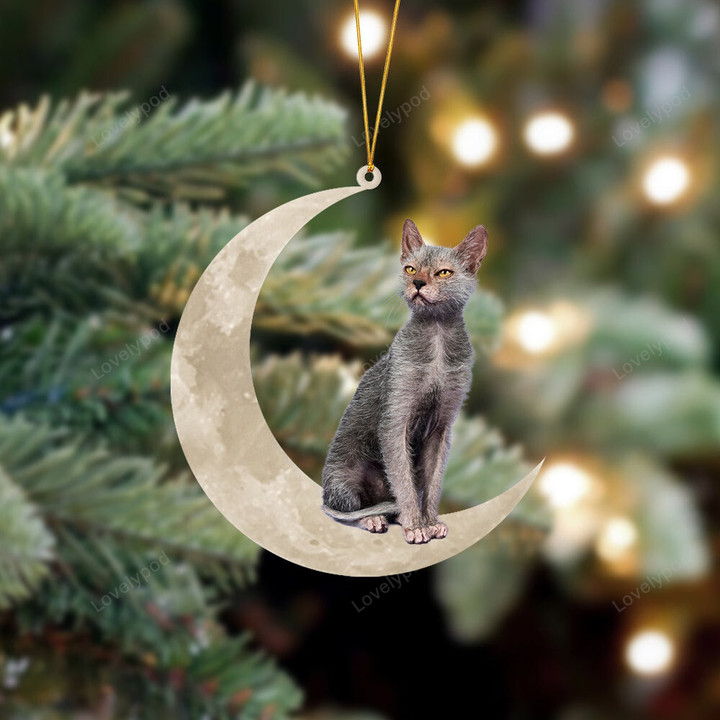 Lykoi Cat Sits On The Moon Christmas Ornament, Lykoi Cat ornament, Christmas gift for cat lover