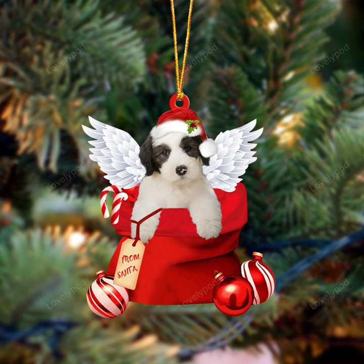 Old English Sheepdog Angel Gift From Santa Christmas Ornament, Dog Christmas shape acrylic ornament, gift for Dog lover