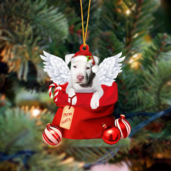 Staffordshire Bull Terrie 2 Angel Gift From Santa Christmas shape acrylic ornament, Gift for Dog lover