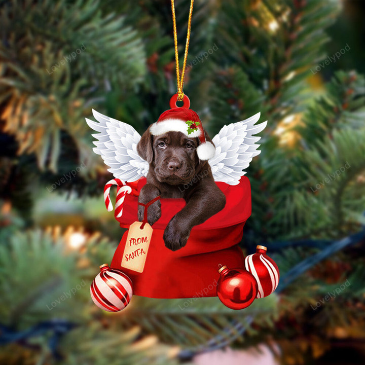 Labrador Retriever 2 Angel Gift From Santa Christmas shape acrylic ornament, Gift for Dog lover
