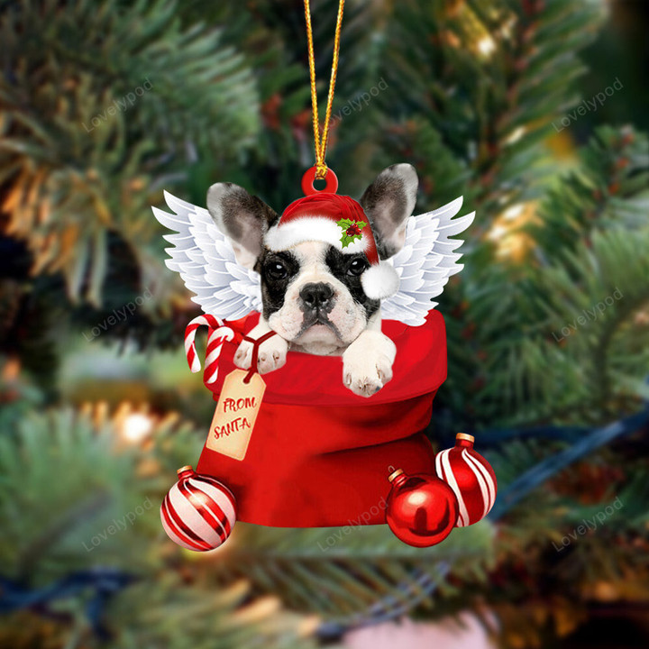 French Bulldog 3 Angel Gift From Santa Christmas shape acrylic ornament, Gift for Dog lover