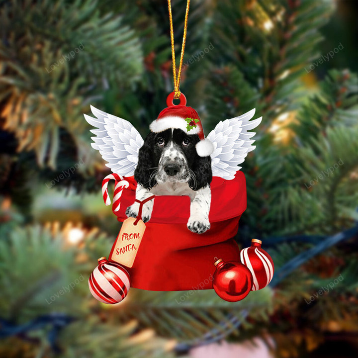 English Springer Spaniel Angel Gift From Santa Christmas shape acrylic ornament, Gift for Dog lover