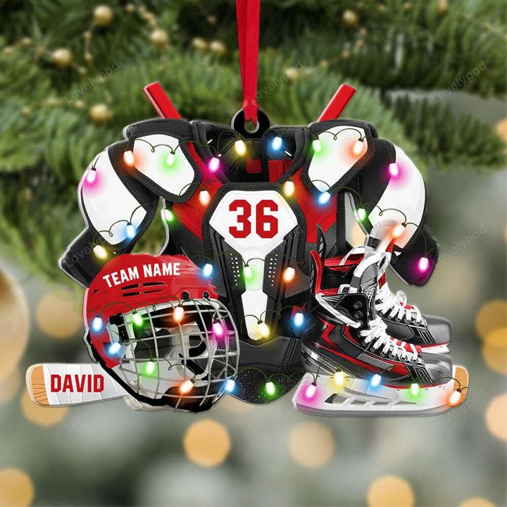 Hockey Jersey And Helmet Personalized Acrylic Ornament - Christmas Gift For Police Officer