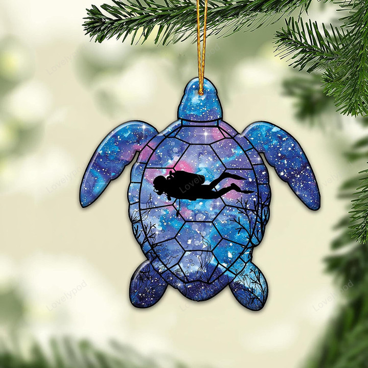 Sea Turtle scuba driving Christmas Ornament Tree Decorations 2D FLAT (Not 3D Ornament), Gifts for Turtle Lovers, Beach Lovers