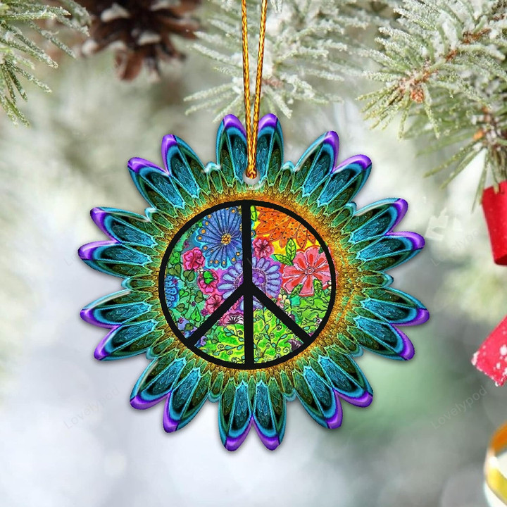 Hippie Peace Sign Love Christmas Ornament Tree Decorations 2D Flat (NOT 3D Ornament)