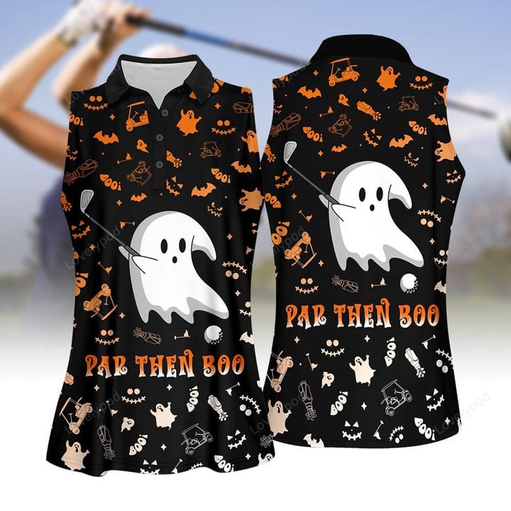 Par Then Boo Halloween Pattern Women Golf Apparel, Halloween Golf polo shirt for women