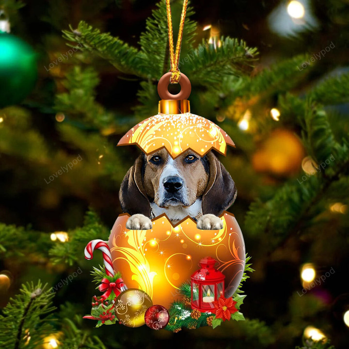 Treeing Walker Coonhound In Golden Egg Christmas ornament, Dog Christmas ornament