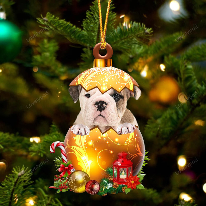 Old English Bulldog In Golden Egg Christmas ornament, Old English Bulldog Christmas ornament, Christmas gift for Dog lover