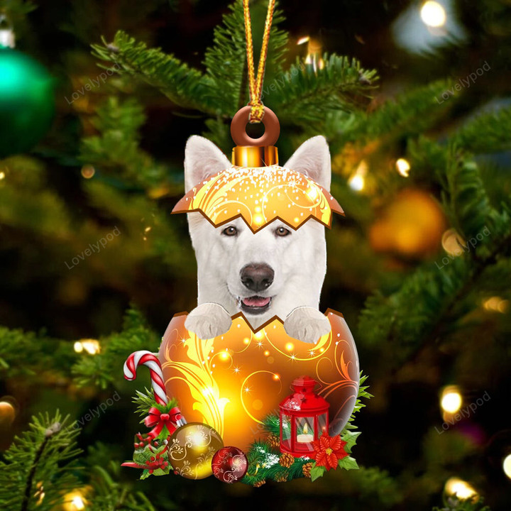 German Shepherd In Golden Egg Christmas ornament, Dog Christmas Shape ornament, Christmas tree decor