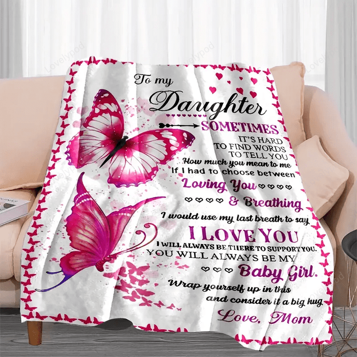 To My Daughter From Mom Blanket, Butterfly Flannel Blanket for Daughters, birthday gift for her