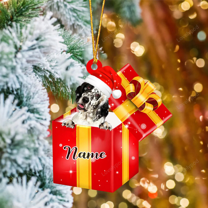 Custom name English Setter In Red Gift Box Christmas Ornament Made by Acrylic