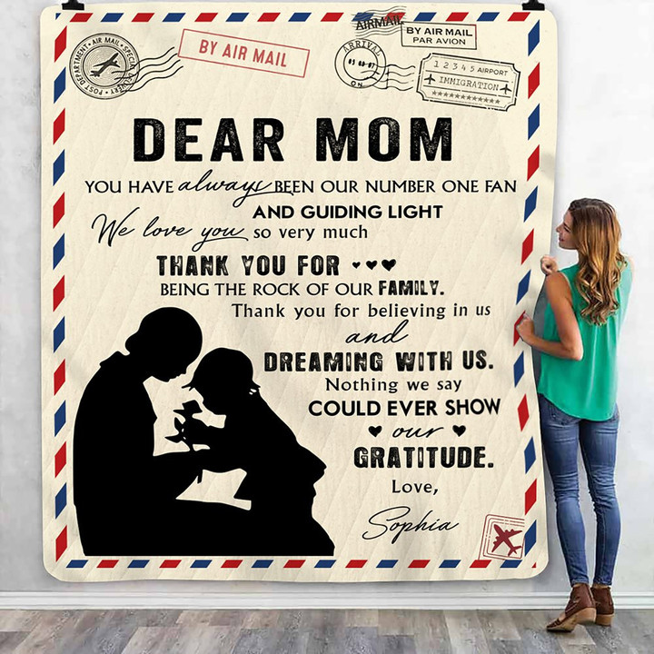 Dear Mom Thanks For Being Rocks Of Our Family Personalized Blanket gift for Mom