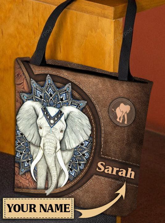 Personalized Elephant All Over Tote Bag, Personalized Gift for Elephant Lovers