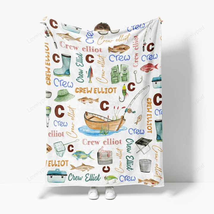 Personalized Fishing Lovely Kid Blanket, Custom name baby blanket, Birthday gift, Christmas gift for Baby