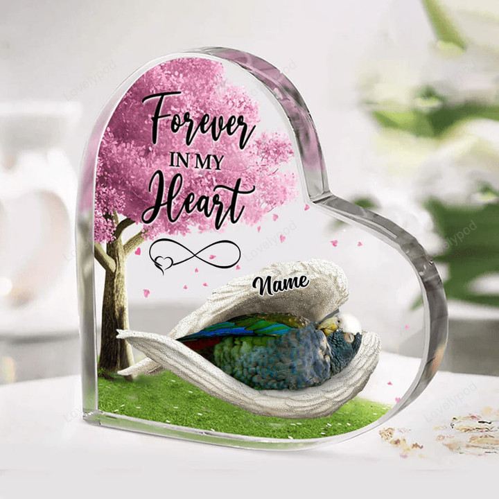 White capped pionus Acrylic plaque, Forever in my heart plaque with name, gift for White capped pionus lover