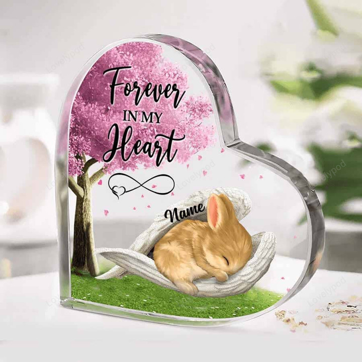 Personalized rabbit sleeping angel wing Acrylic plaque, Forever in my heart, Memorial gift for rabbit lover, Custom Plaque with name