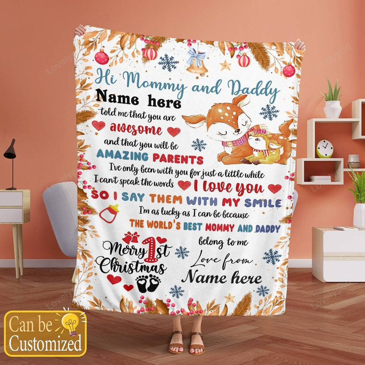 Personalized 1st Christmas Gift Mommy And Daddy, Blanket gift for new mom, new dad