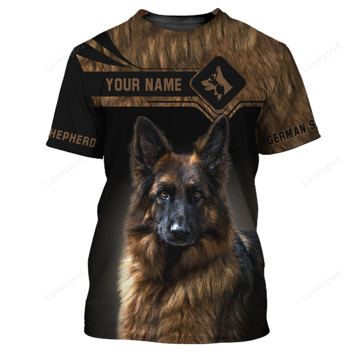 German Shepherd 3D black T-Shirt for men and women, Custom name Dog 3D Polo shirt, Gift for Dog lover