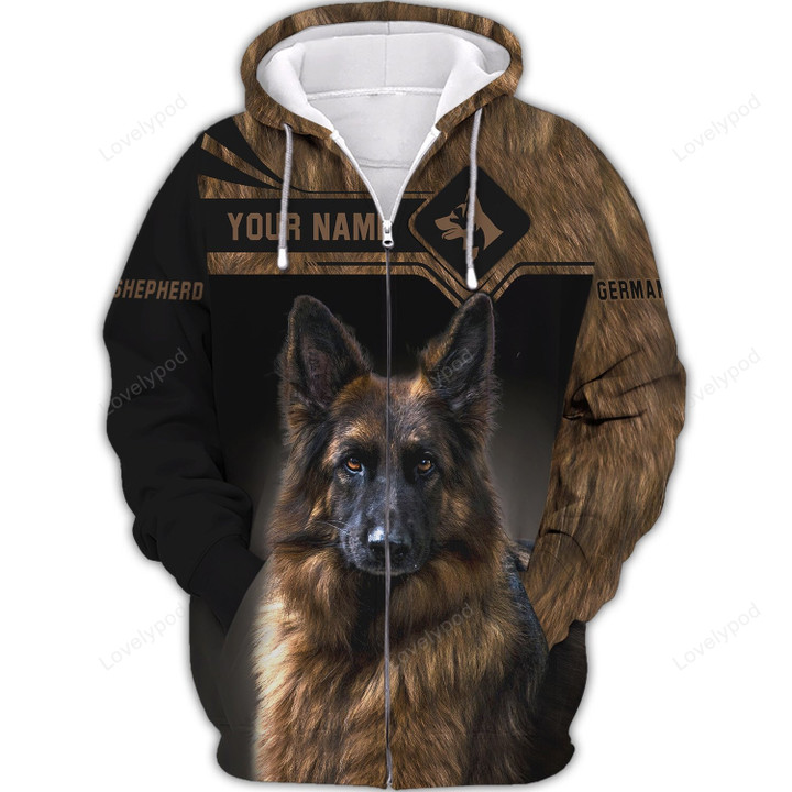 German Shepherd 3D black Hoodie Shirt for men and women, Custom name Dog 3D Tshirt, zipper hoodie, Gift for Dog lover