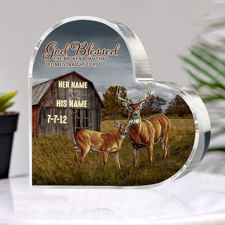 Custom Deer couple heart acrylic plaque, God blessed Wedding Anniversary valentine's day gift for Husband and Wife