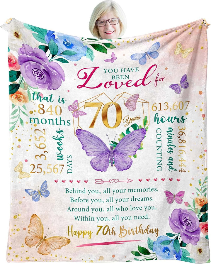 Happy 70th Birthday Throw Blanket , 70 year Birthday Gifts for Women, Women 70th Birthday blanket