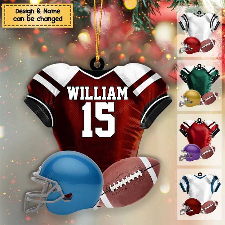 Football Player Uniform Personalized Acrylic Christmas Ornament - Gift For Football Lovers