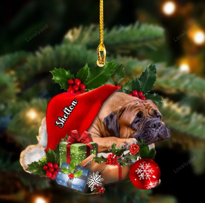 Bull mastiff Sleeping moon In Hat Two Sided Ornament, Dog custom shaped ornament, Christmas tree decor
