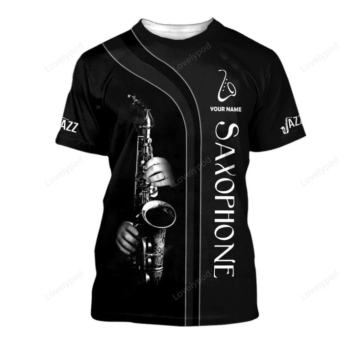 Personalized Name 3D all over printed Saxophone black shirt, zipper hoodie, Jazz Music shirt, Gift For Saxophone Lovers