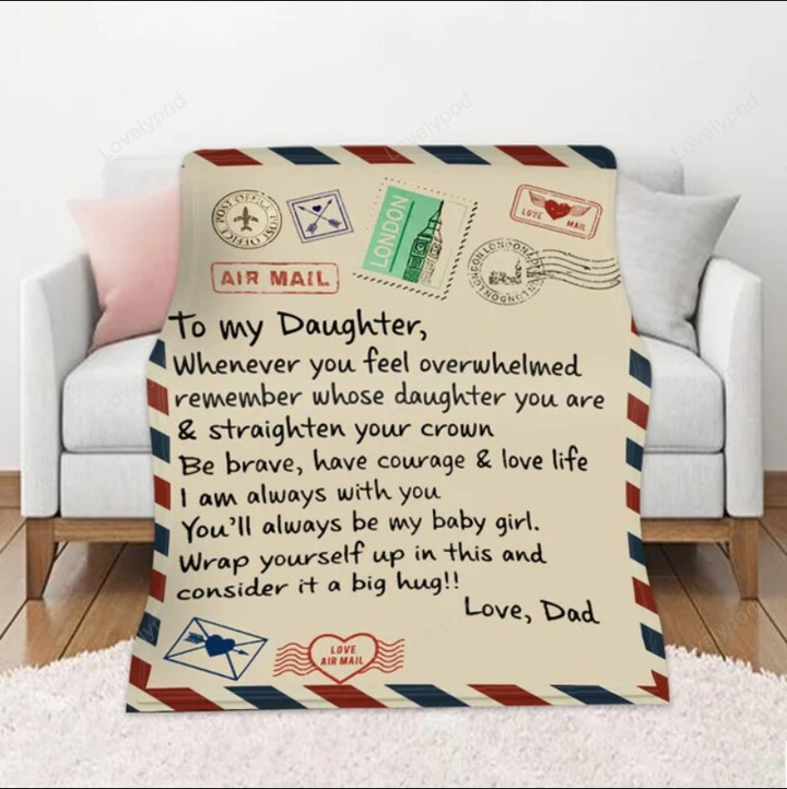 Blanket To My Daughter, Letter Printed Stamp Quilts Dad Mom For Daughter's, Air Mail Blanket Positive Encourage Love Gift