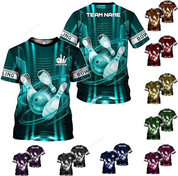 Personalized Bowling 3D All over printed Shirt, Custom Bowling 3D Shirts for team player, Men's Bowling Shirts