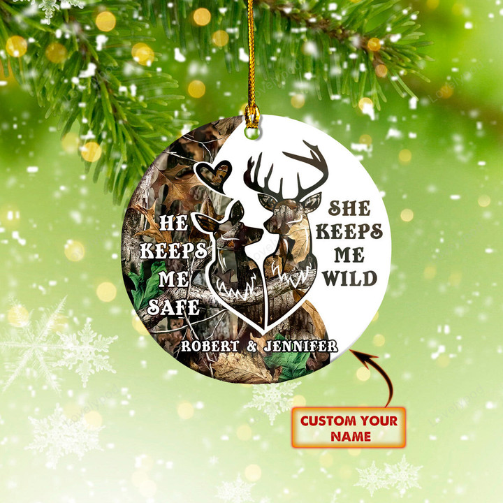 Deer Couple Custom Shaped Ornament, Personalized Deer Couple Christmas Ornament