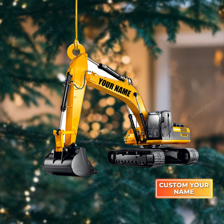 Excavator Heavy Equipment Custom Shaped Ornament, Excavator christmas ornament