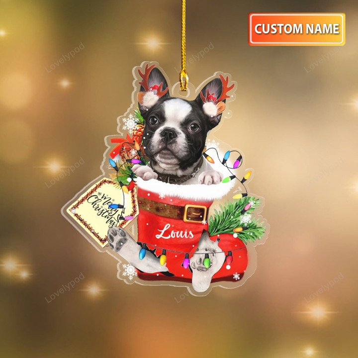 Merry Christmas French Bulldog In Snow Pocket Christmas Acrylic Ornament, Dog lover custom Shape ornament