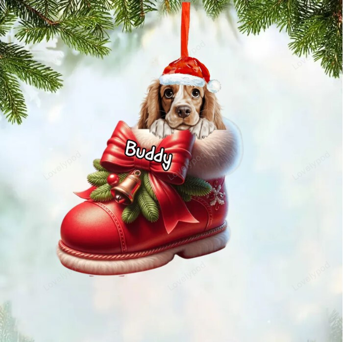 Personalized American cocker spaniel Dog In Christmas Boot Personalized Acrylic Ornament