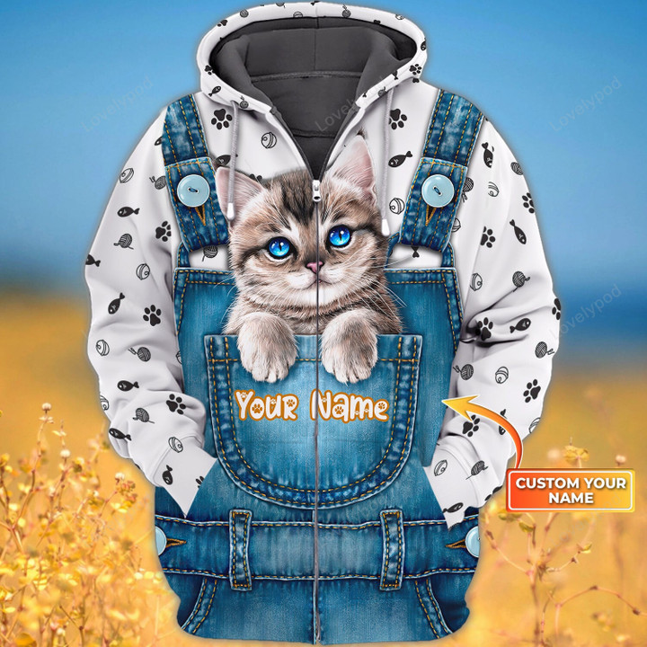 Personalized Love Cat 3D Zipper Hoodie, Love Cat Pullover Hoodie, Gift for cat lover