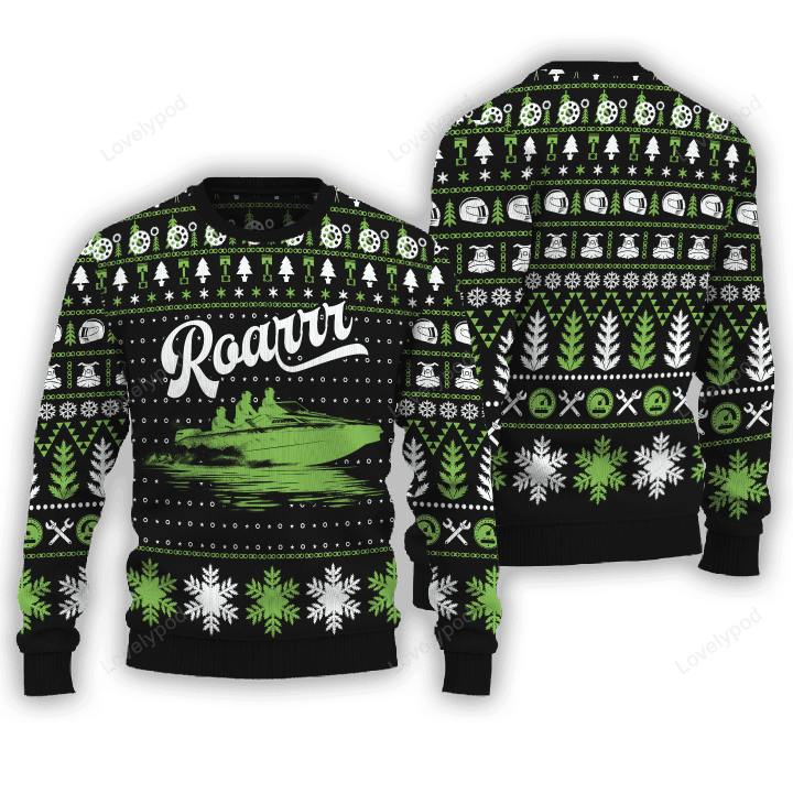 Roarrr Drag Boat Racing Ugly Christmas Sweater, Custom Christmas ugly sweater, Christmas sweatshirt