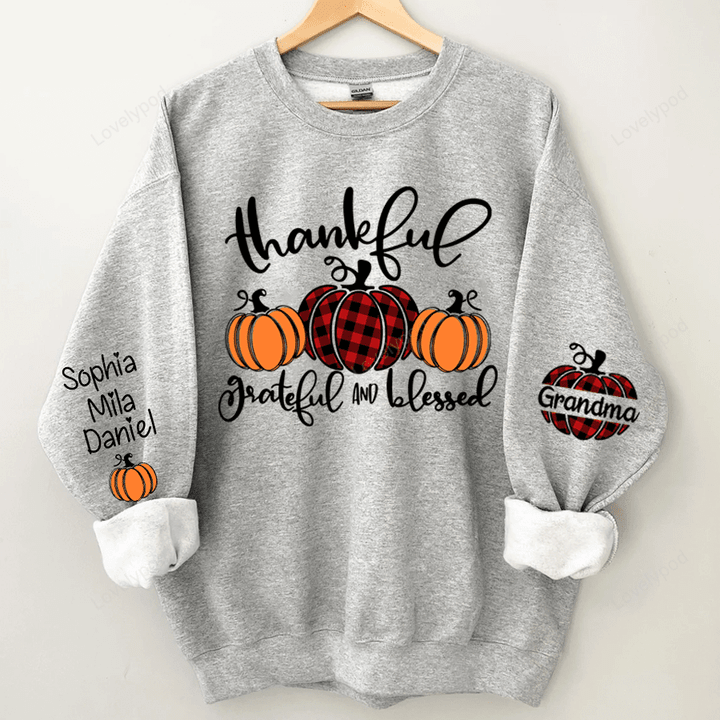 Thankful Grateful And Blessed Grandma Pumpkin With Grandkids Sweatshirt
