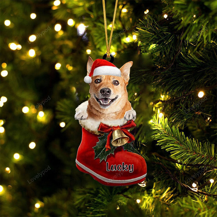 Custom Carolina Dingo In Santa Boot Christmas Ornament, Personalized Dog Flat Acrylic Ornament