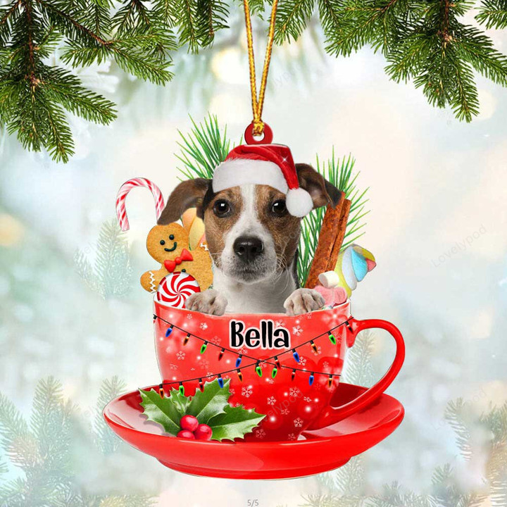Jack Russell Terrier In Cup Merry Christmas Ornament, Customized Dog Flat Acrylic Ornament for Christmas Decor