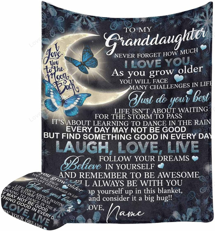 Granddaughter Blanket, Personalized to My Granddaughter from Grandma, Just Do Your Best Butterfly Fleece Blanket