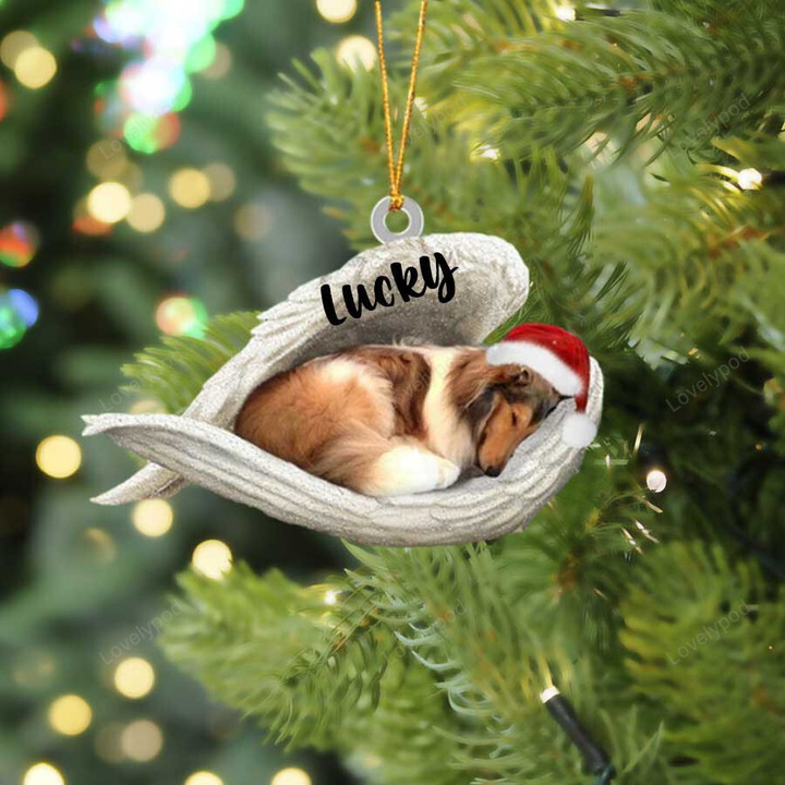 Personalized Memorial Rough Collie Sleeping Angel Christmas Flat Acrylic Dog Ornament Memorial Dog Gift