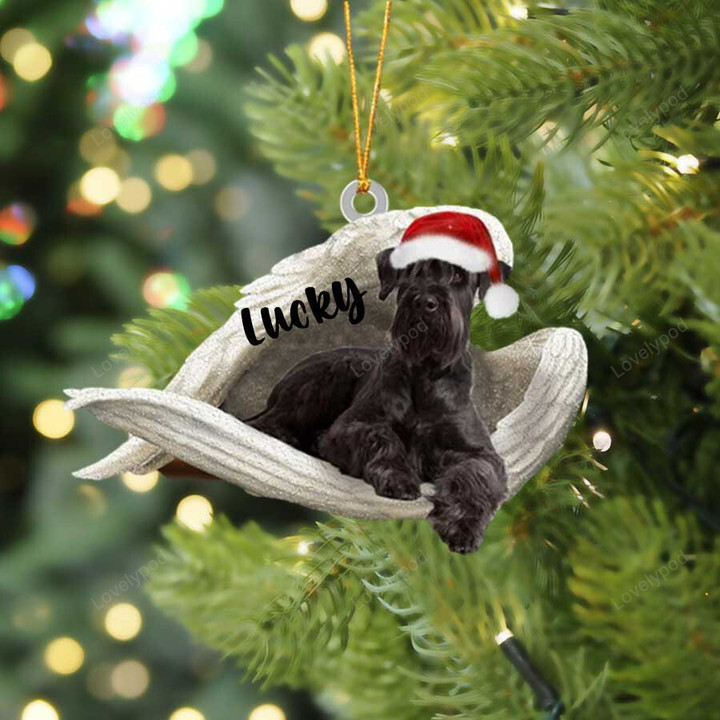 Personalized Memorial Black Schnauzer Sleeping Angel Christmas Flat Acrylic Dog Ornament Memorial Dog Gift