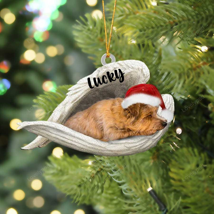 Personalized Memorial Norfolk Terrier Sleeping Angel Christmas Flat Acrylic Dog Ornament Memorial Dog Gift