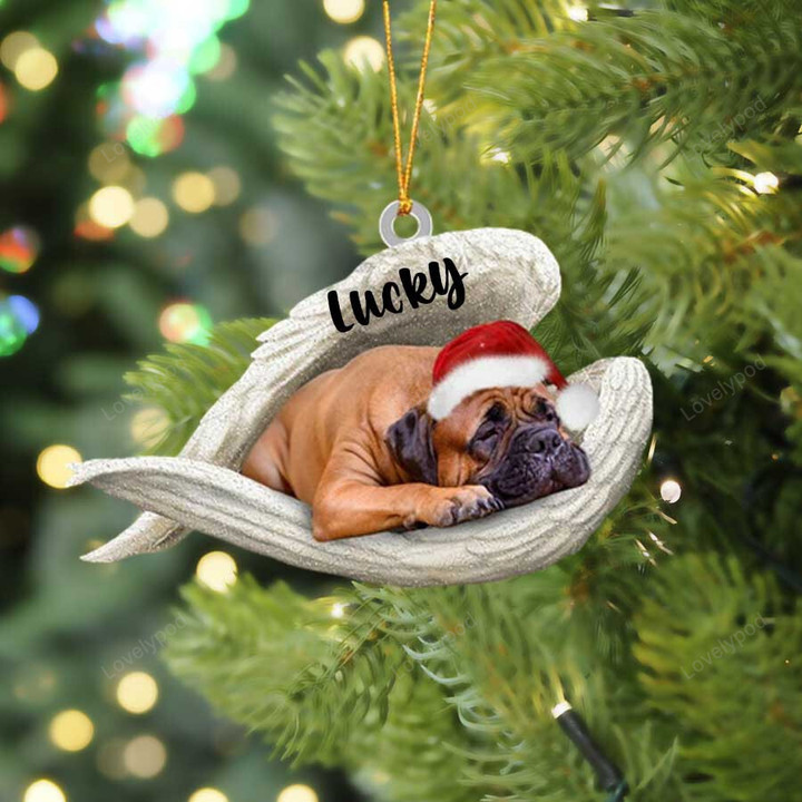 Personalized Memorial Bull Mastiff Sleeping Angel Christmas Flat Acrylic Dog Ornament Memorial Dog Gift