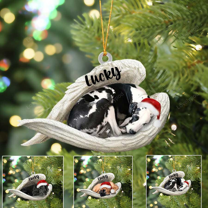 Custom Memorial Great Dane Sleeping Angel Christmas Flat Acrylic Dog Ornament Memorial Dog Gift