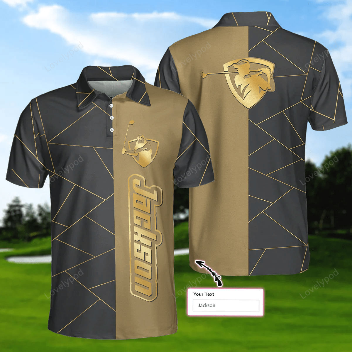 Personalized Golden Lines Golf Short Sleeve Custom Polo Shirt, Luxury ...